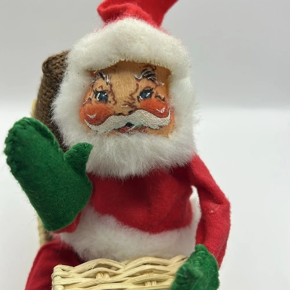 Vintage Annalee Santa on Wicker Sled